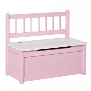 Qaba 2-en-1 Coffre A Jouets En Bois Banc De Rangement Pour Enfants Coffre De Rangement Cube Cube Avec Tige Pneumatique De Securite Rose