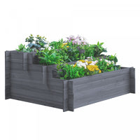 Outsunny Lit De Jardin Sureleve En Bois A 3 Niveaux, Boite De Plantation Surelevee, Conteneur De Fle