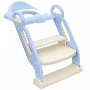 Qaba Siege De Toilette D'apprentissage De La Proprete Avec Escabeau Echelle, Siege D'entrainement De Toilette Pour Enfants Avec Coussin Moelleux, Poignees, Marches Larges Antiderapantes, Bleu