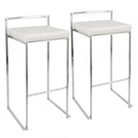 Tabouret bar superposable contemporain Fuji en similicuir blanc - ensemble de 2