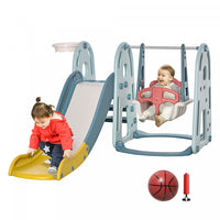 Qaba Ensemble De Toboggan Balancoire Pour Enfants 3 En 1 Avec Panier De Basket-ball A Hauteur Reglab