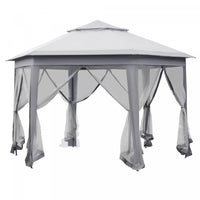 Outsunny Tonnelle Barnum De Jardin Hexagone Pliant Double Toit Metal Polyester Moustiquaires Gris