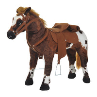 Qaba Cheval A Bascule Enfants Cowboy Peluche Poney Jouet Avec Hennissement Marron