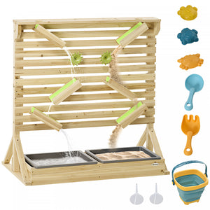 Outsunny Lot De 18 Jeux D'eau Courante Et De Sable Pour Enfants Avec Eviers, Jouets Sensoriels En Bois Avec Accessoires Colores, Cadeau Pour Garcons Et Filles, Ages De 3 A 7 Ans