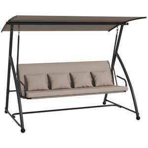 Outsunny Balancoire Convertible De Porche 3 Places, Balancoire Lit, Marron
