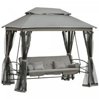 Outsunny Lit De Jour Exterieur 3 Personnes Pour Terrasse 3 En 1 Avec Baldaquin, Tonnelle, Hamac De J