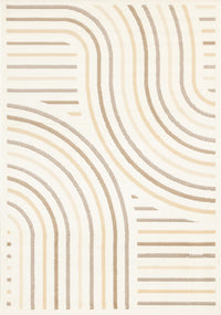 Carpette Forte crème, beige et brune à motif de lignes courbées - 7 pi 9 po x 10 pi 6 po