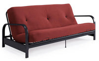 Armature de futon Axton de format lit double avec accoudoirs en métal noir et matelas à rembourrage en polyester à haute densité thermolié de 6 po