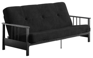 Futon Harlow de format lit double avec accoudoirs en métal et matelas de futon à rembourrage en polyester à haute densité thermolié de 6 po - noir