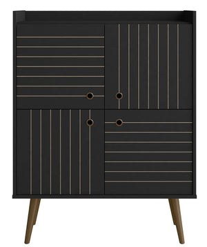 Armoire décorative Bogart de Manhattan Comfort de style moderne du milieu du 20e siècle - noire et naturelle