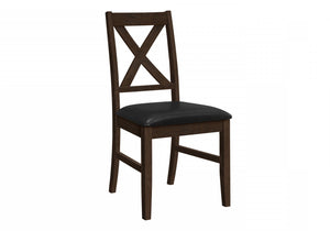 Ensemble de 2 chaises de salle à manger avec bois massif brun et apparence cuir brun pour la salle à manger et la cuisine