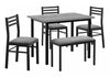 Ensemble de salle à manger 5 pièces de style moderne contemporain pour la cuisine avec petite table rectangulaire, métal noir, stratifié gris et tissu gris