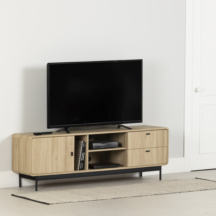  Meuble pour téléviseur Mezzy avec porte et tiroirs - chêne naturel