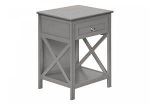 Table de bout, d’appoint et de nuit de style transitionnel à 2 niveaux, avec tiroir de rangement et placages gris antique pour la chambre à coucher