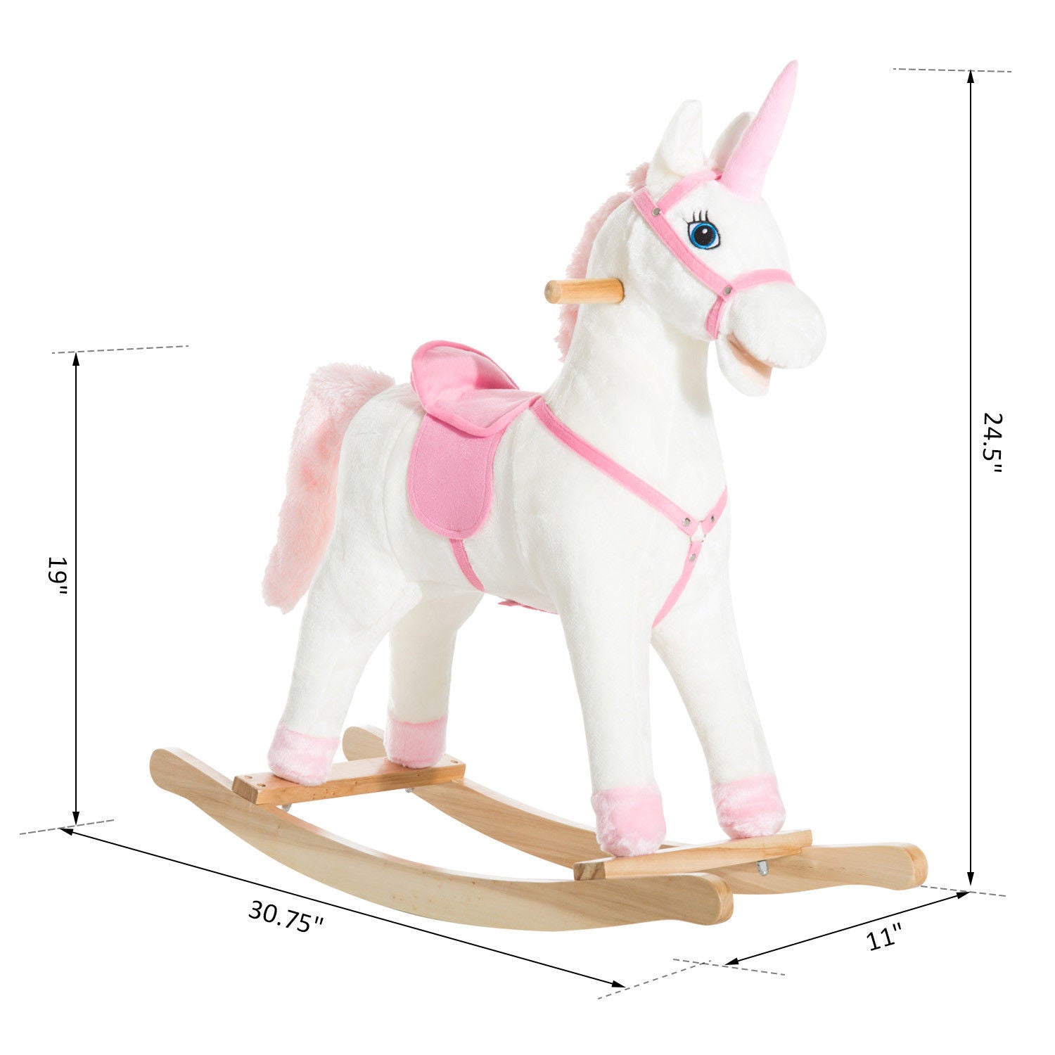 Licorne à Bascule – 74 Cm – Peluche Et Bois – Musique, Sons, Queue Et Bouche Mobiles – Cadeau Fille