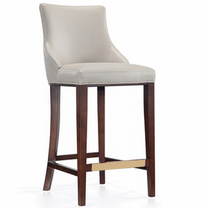 Tabouret bar moderne Shubert de Manhattan Comfort avec revêtement en similicuir et pattes en hêtre - gris clair