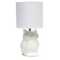 Lampe de table contemporaine en forme de hibou de Simple Designs de 12,8 po en céramique avec abat-jour en tissu assorti - blanc cassé