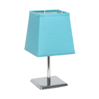 Mini lampe de table de Simple Designs chromée avec abat-jour empire carré en tissu - bleue