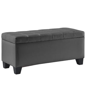 Banc en similicuir gris avec rangement