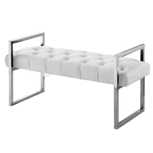 Banc Imperial capitonné beige avec support argenté