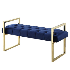 Banc Imperial capitonné bleu marine avec support doré