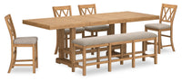  Ensemble de salle à manger Archer 6 pièces de hauteur comptoir avec table à rallonge, 72 po à 108 po, banc et 4 chaises - brun clair