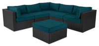  Ensemble Barbados 6 pièces pour la terrasse avec pouf - bleu