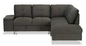 Sofa-lit sectionnel de droite Breeze 3 pièces en tissu d'apparence lin - anthracite
