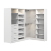 Système de pièce-penderie en forme de L modulaire Florence de Bestar de 85 po avec éclairages à DEL, tringles, tiroirs et tablettes pour chaussures de style Shaker - blanc