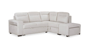 Sofa-lit sectionnel de droite Coast 3 pièces en tissu avec rangement et pouf - blanc ivoire