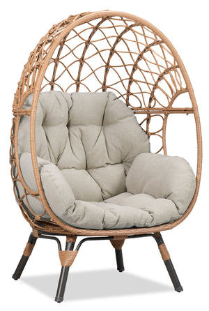 Fauteuil en forme d’œuf Coco pour la terrasse à l’extérieur, osier en résine tressé à la main, résistant aux rayons UV et aux intempéries - beige