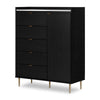 Commode verticale somptueuse Dion de 44,5 po (L) x 54,8 po (H) à 5 tiroirs avec armoire de rangement pour la chambre à coucher, fabriquée au Canada - noire