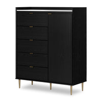  Commode verticale somptueuse Dion de 44,5 po (L) x 54,8 po (H) à 5 tiroirs avec armoire de rangement pour la chambre à coucher, fabriquée au Canada - noire