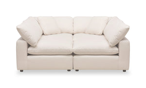 Sofa sectionnel modulaire de style cocon Eclipse 4 pièces en tissu d’apparence lin avec coussins réversibles en duvet et plumes - blanc lin