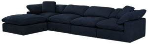 Sofa sectionnel modulaire Eclipse 5 pièces en tissu d'apparence lin avec pouf - bleu marine 