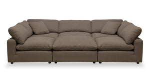 Sofa sectionnel modulaire de style cocon Eclipse 6 pièces en tissu d’apparence lin avec coussins réversibles en duvet et plumes - gris ardoise