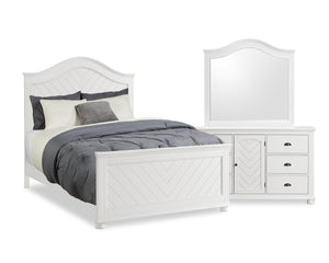 Ensemble de chambre à coucher Ella 5 pièces blanc avec lit à panneaux, commode et miroir - format lit double