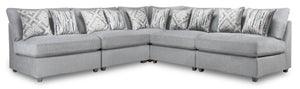 Sofa sectionnel modulaire Evolve 5 pièces en tissu apparence lin avec 4 fauteuils sans accoudoirs - gris