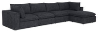  Sofa sectionnel modulaire Fusion 5 pièces en tissu de chenille gris anthracite avec coussins et pouf en duvet et plumes