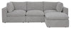 Sofa sectionnel modulaire Fusion 4 pièces en tissu de chenille gris argenté avec coussins et pouf en duvet et plumes