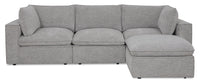  Sofa sectionnel modulaire Fusion 4 pièces en tissu de chenille gris argenté avec coussins et pouf en duvet et plumes