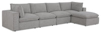  Sofa sectionnel modulaire Fusion 5 pièces en tissu de chenille gris argenté avec coussins et pouf en duvet et plumes