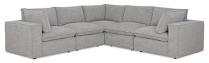 Sofa sectionnel modulaire Fusion 5 pièces en tissu de chenille gris argenté avec coussins de dossier amovibles en duvet et plumes