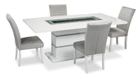  Ensemble de salle à manger somptueux Garbo 5 pièces avec table de 78,75 po (L), incrustation de verre, base piédestal et 4 chaises - blanc