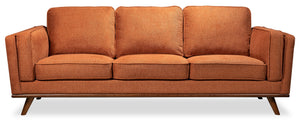 Sofa Kassia Kort & Co. de 90,6 po en tissu d'apparence lin orange avec base et pattes en bois