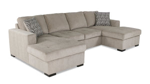 Sofa-lit sectionnel Legend 3 pièces en chenille avec deux fauteuils longs - platine