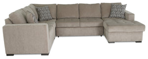 Sofa-lit sectionnel de droite Legend 4 pièces fabriqué au Canada en tissu de chenille avec fauteuil long de rangement - beige platine