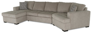 Sofa-lit sectionnel enveloppant de droite Legend 3 pièces fabriqué au Canada en tissu de chenille avec fauteuil long - beige platine