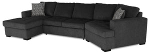 Sofa-lit sectionnel enveloppant de droite Legend 3 pièces fabriqué au Canada en tissu de chenille avec fauteuil long - gris poivre