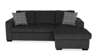 Sofa-lit sectionnel de droite Legend 2 pièces fabriqué au Canada en tissu de chenille avec fauteuil long de rangement - gris poivre